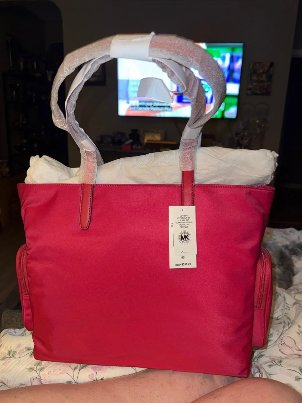 Michael Kors Fuchsia/rasberry Nylon Tote with Front Zip Pocket - large